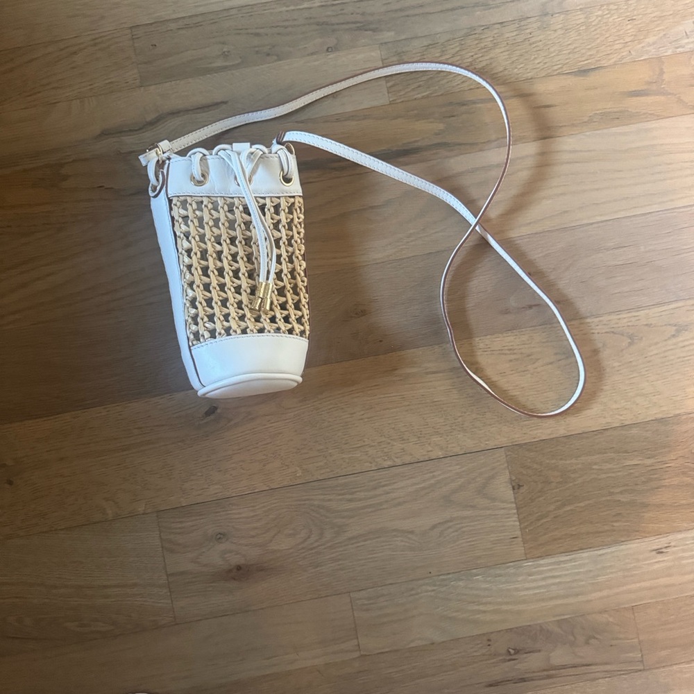 Ulla Johnson White and Tan Woven Bucket Bag